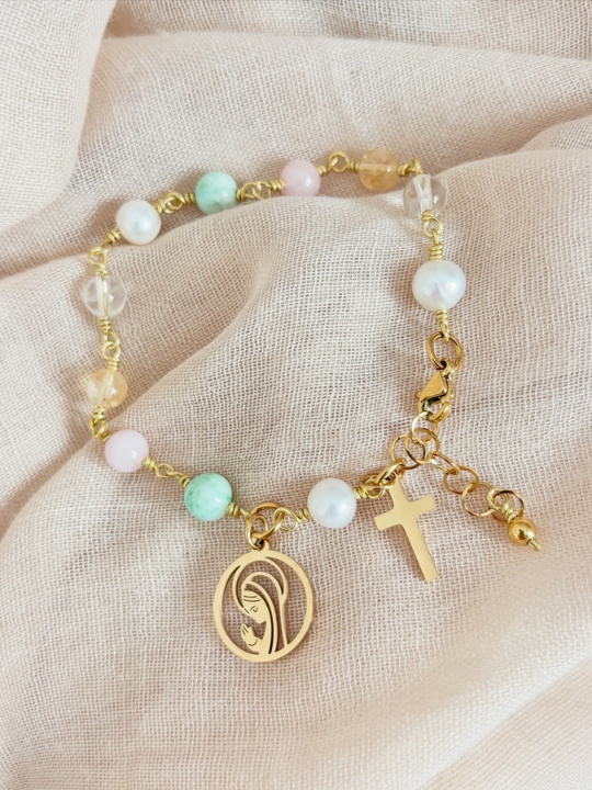 Dizainier du COEUR APAISÉ - Citrine, Amazonite, Perle d'eau douce, Quartz Rose