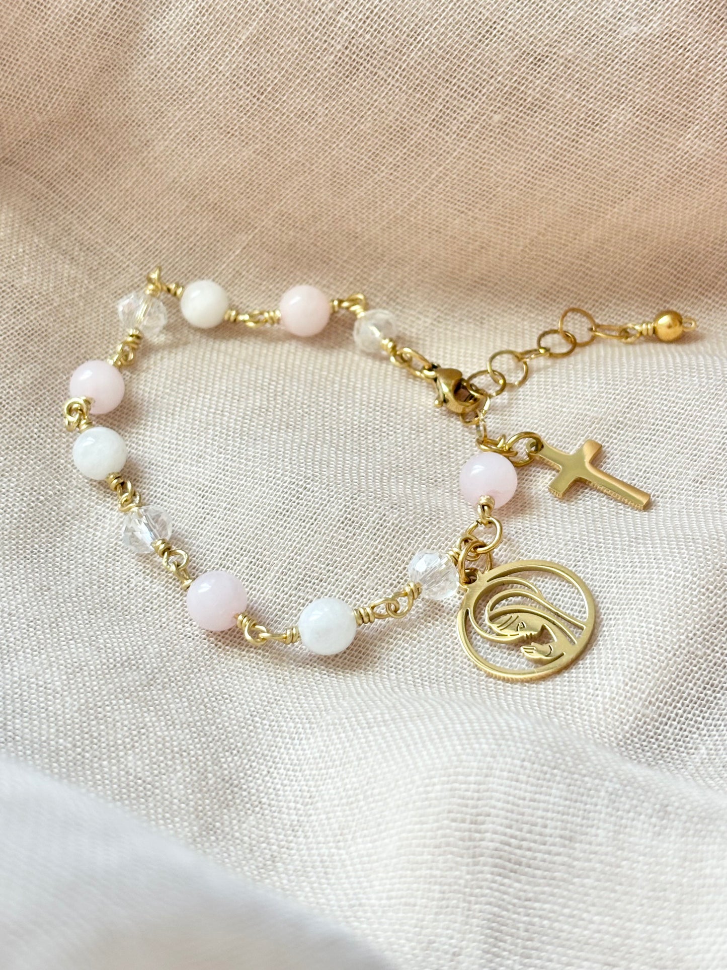Dizainier DOUCEUR - Quartz Rose, Jade blanc, Perle de verre