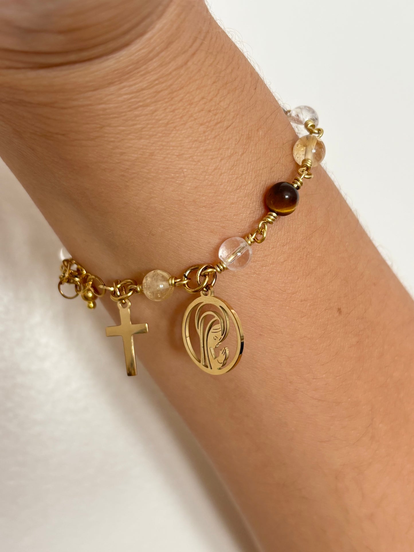 Dizainier MOTIVATION - Oeil de tigre, Citrine, Cristal de Roche