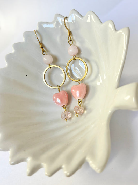 Boucles d'oreille AMOUR DE PORCELAINE - Quartz Rose