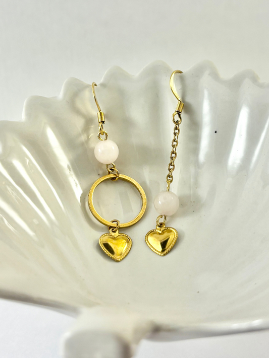 Boucles assymétriques Joli Coeur - Quartz Rose