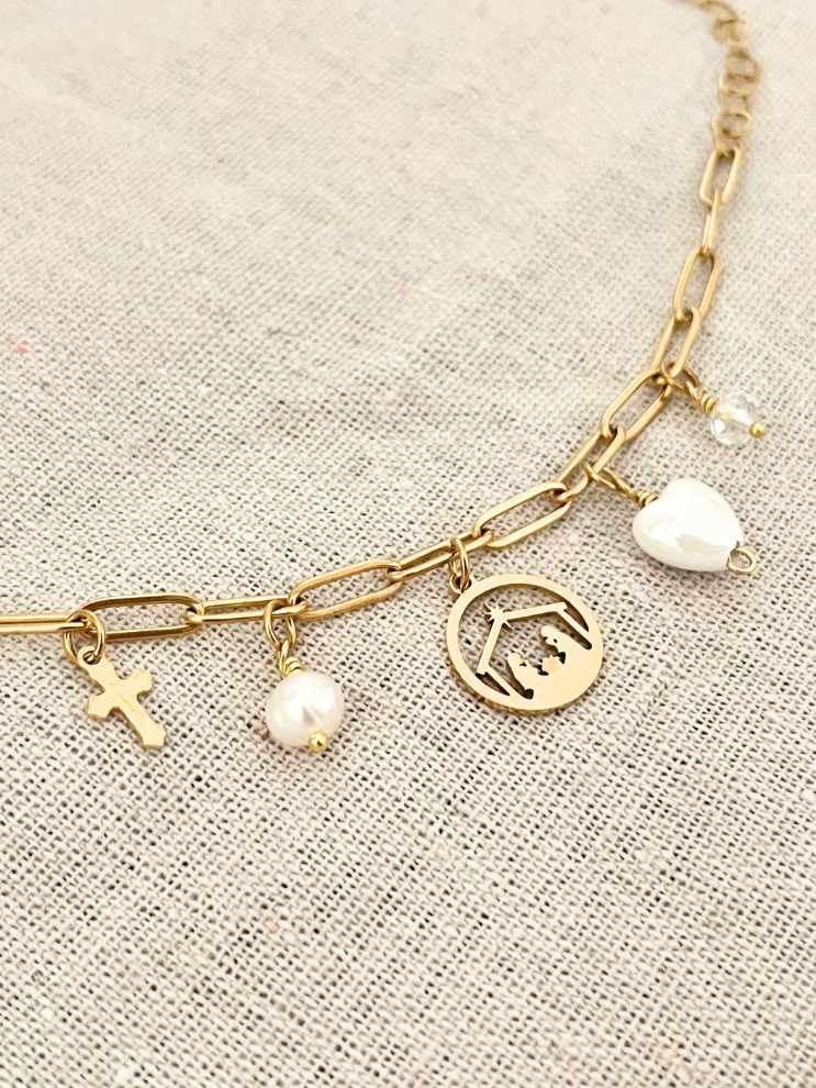 Bracelet charms Crêche de Noël - Perle douce