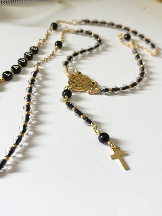 Chapelet VISION ET ACTION - verre et Oeil de Faucon (prénom personnalisable)